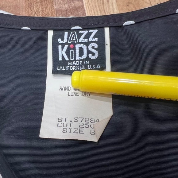 Vintage 80s Jazz Kids Black & White Polka Dot Dress Peplum Bow Puff Sleeve Size - Picture 9 of 12